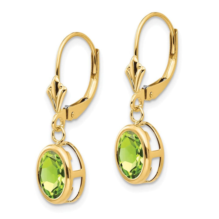 14K Yellow Gold 8x6mm Oval Lab Ruby Leverback Earrings, view 10 of 24