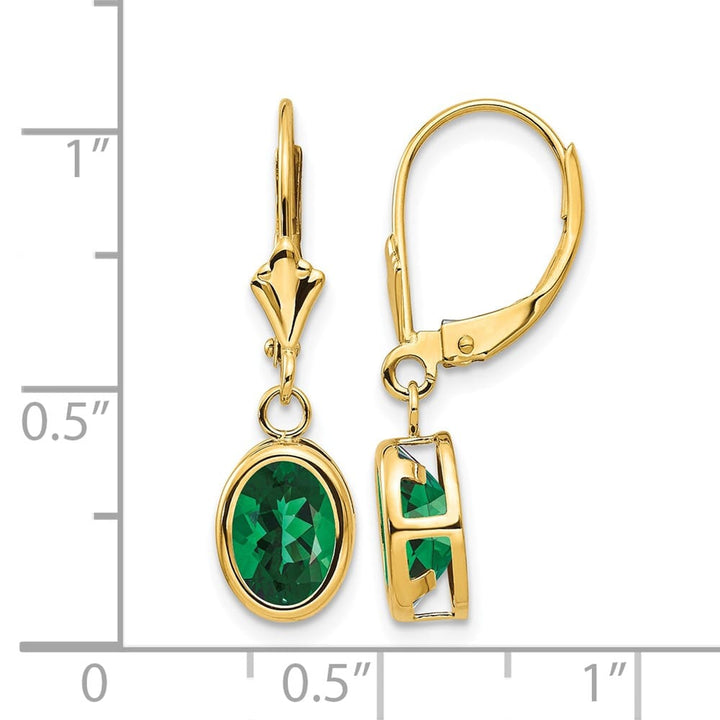 14K Yellow Gold 8x6mm Oval Lab Ruby Leverback Earrings, view 8 of 24