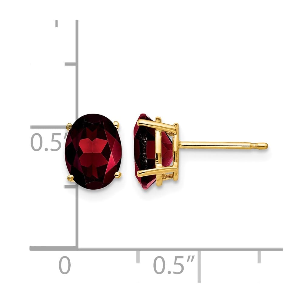 14K Yellow Gold 8x6mm Oval Garnet Post Earrings, view 4 of 4
