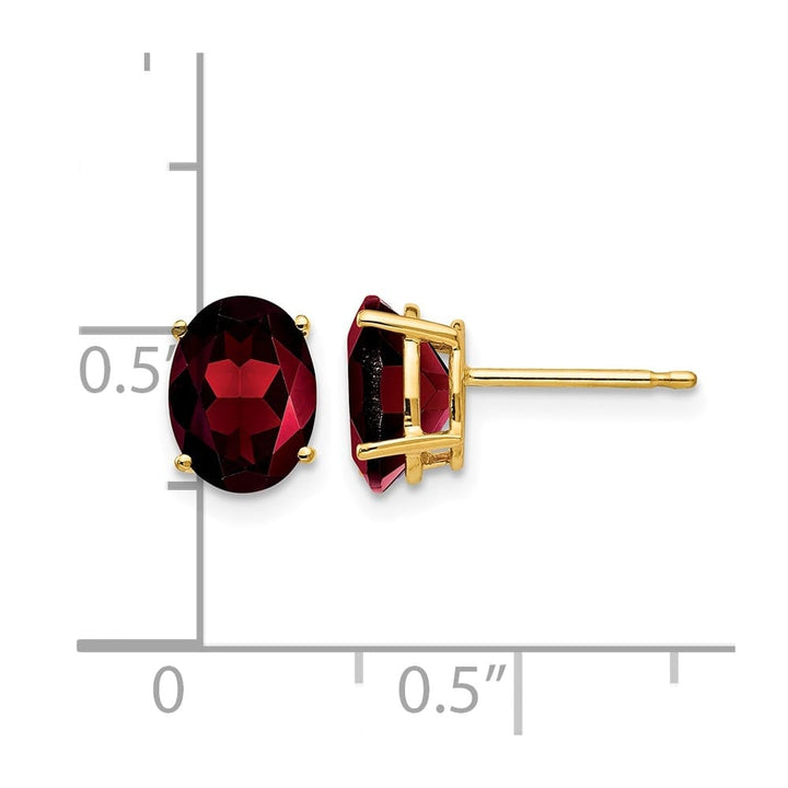 14K Yellow Gold 8x6mm Oval Garnet Post Earrings, view 4 of 4