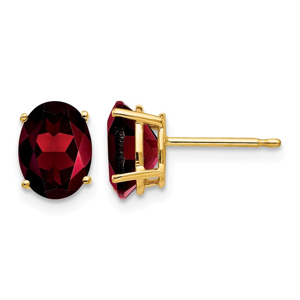 14K Yellow Gold 8x6mm Oval Garnet Post Earrings, view 1 of 4