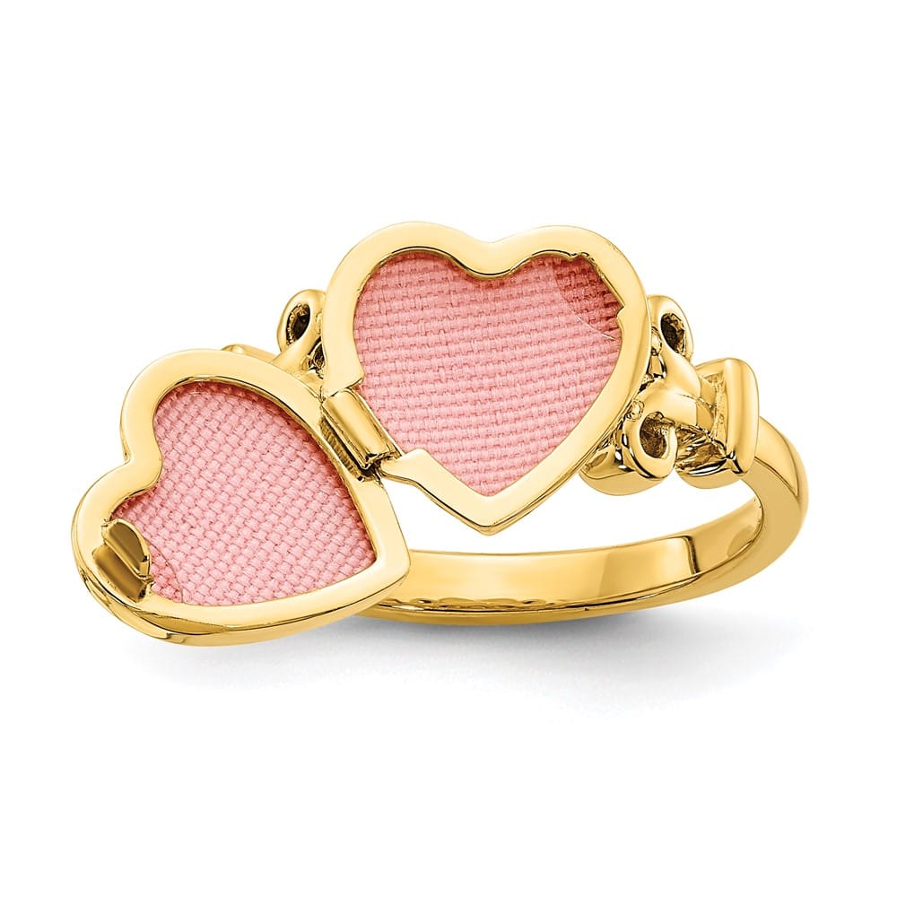 14k Yellow Gold (8x8 mm Photos) 10 mm Heart Locket Ring