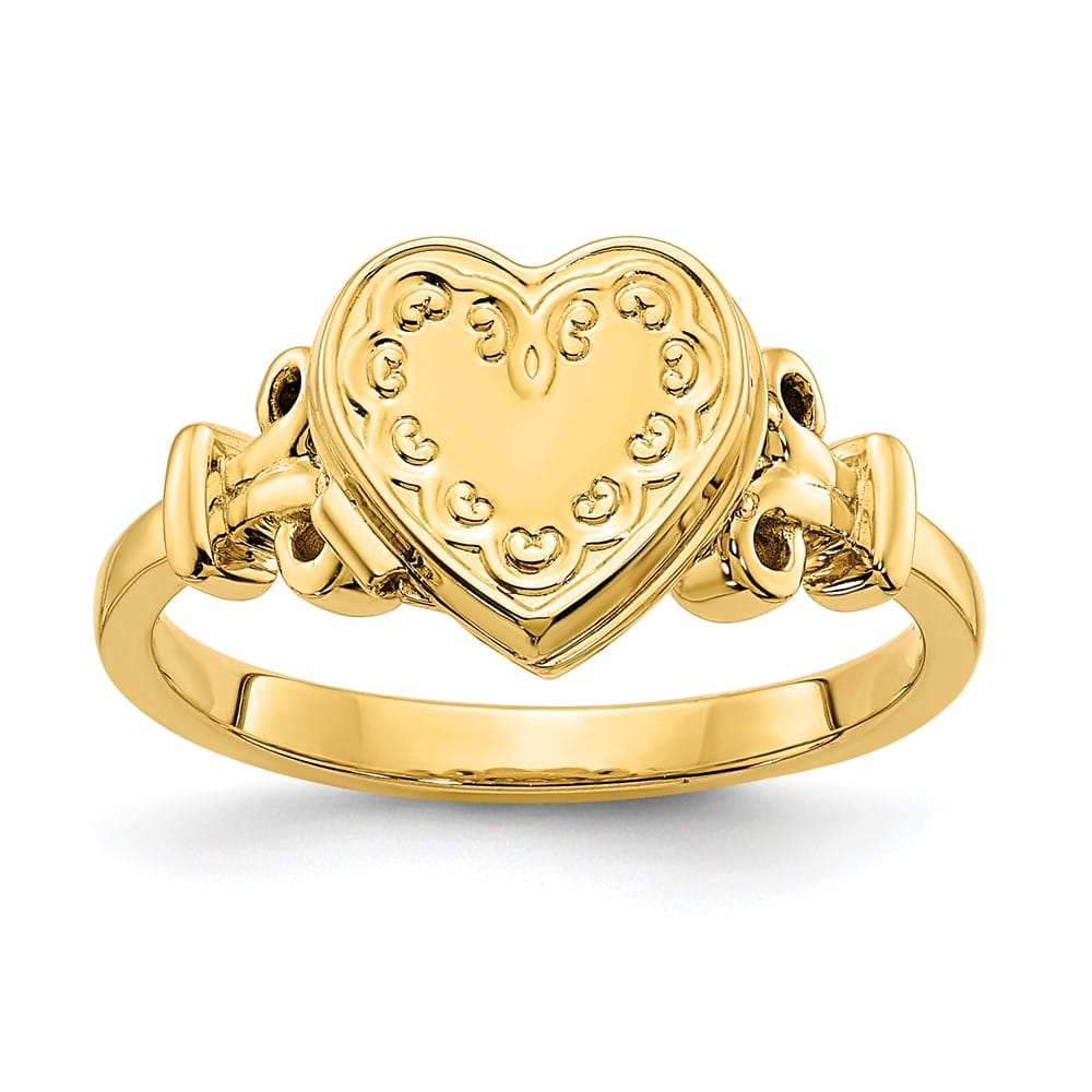 14k Yellow Gold (8x8 mm Photos) 10 mm Heart Locket Ring
