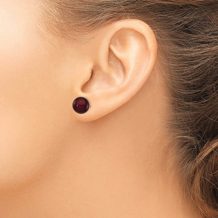 14K Yellow Gold 9-10mm Brown Round Freshwater Pearl Stud Post Earrings, view 3 of 4