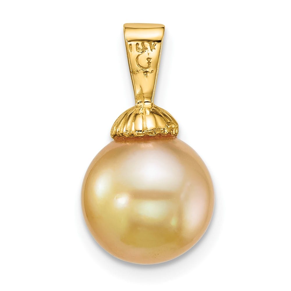 14K Yellow Gold 9-10mm Golden Round South Sea Cultured Pearl Pendant
