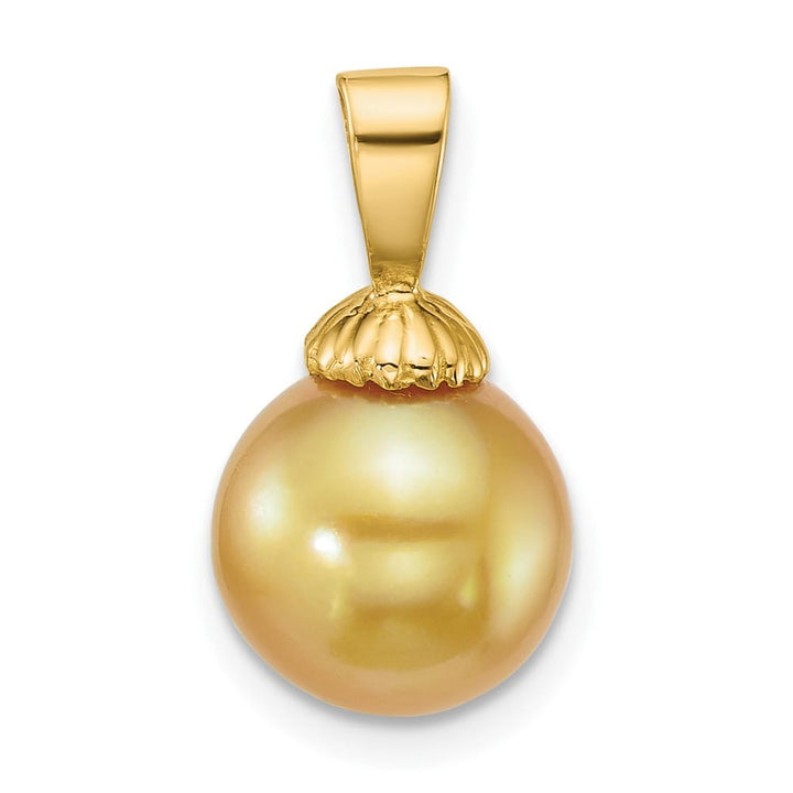 14K Yellow Gold 9-10mm Golden Round South Sea Cultured Pearl Pendant