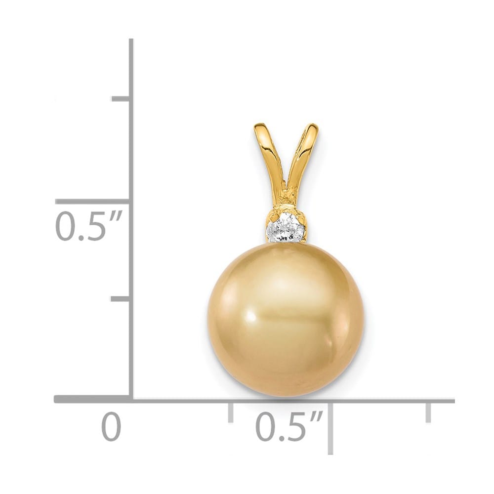 14K Yellow Gold 9-10mm Golden South Sea Pearl and Diamond Pendant