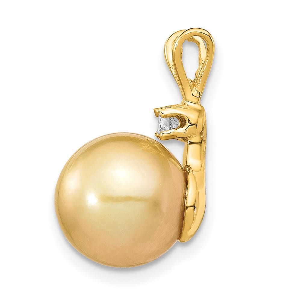 14K Yellow Gold 9-10mm Golden South Sea Pearl and Diamond Pendant