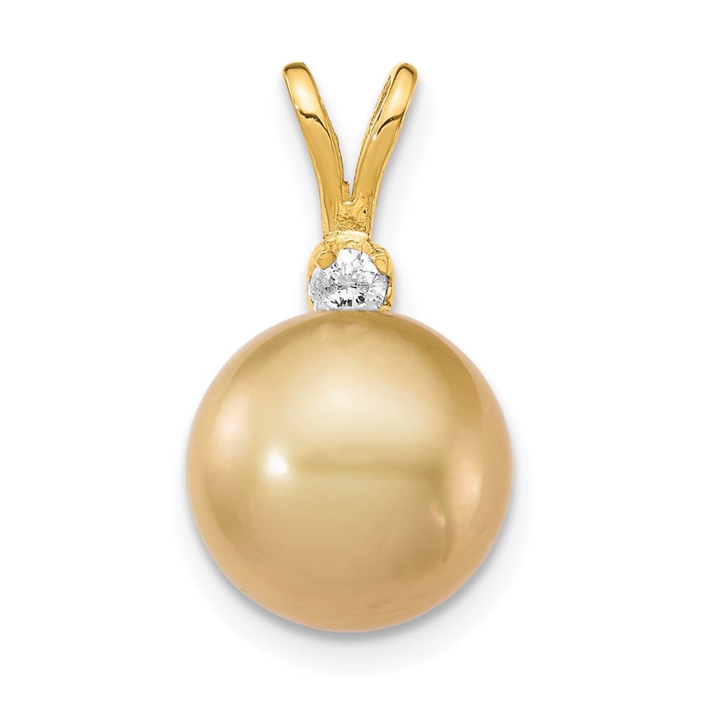 14K Yellow Gold 9-10mm Golden South Sea Pearl and Diamond Pendant