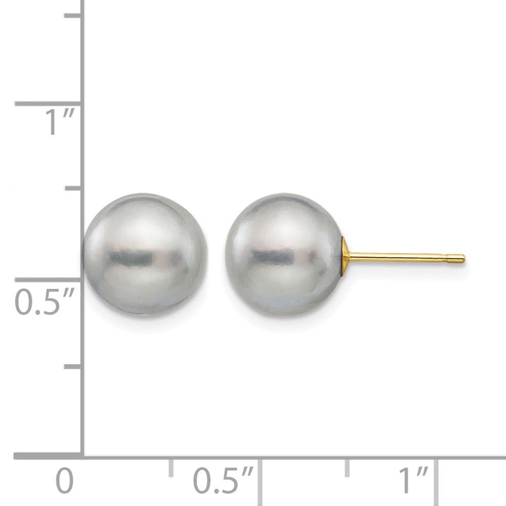 14K Yellow Gold 9-10mm Gray Round Freshwater Pearl Stud Post Earrings, view 4 of 4