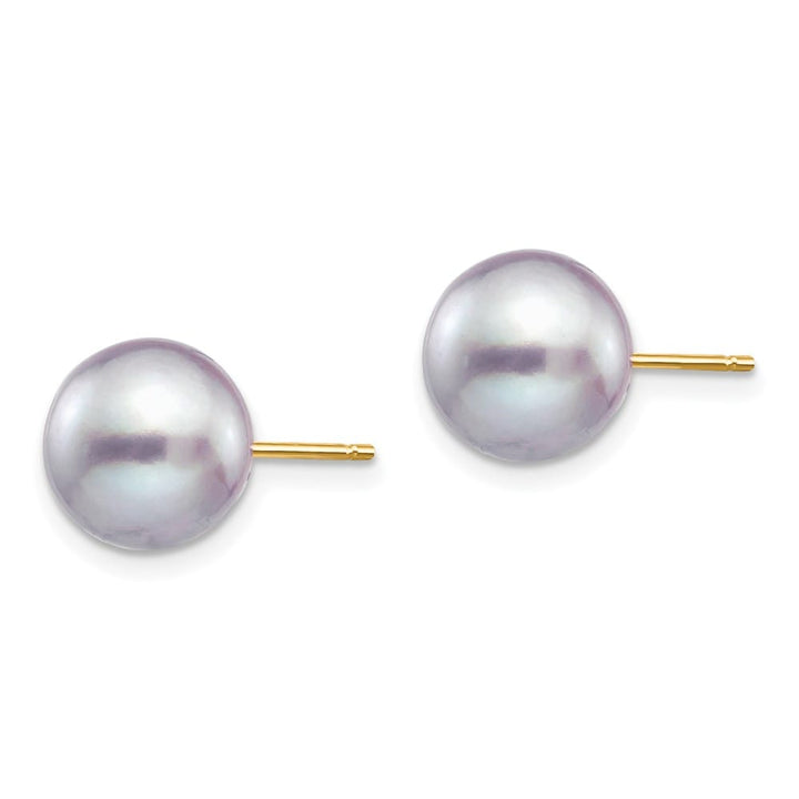 14K Yellow Gold 9-10mm Gray Round Freshwater Pearl Stud Post Earrings, view 2 of 4