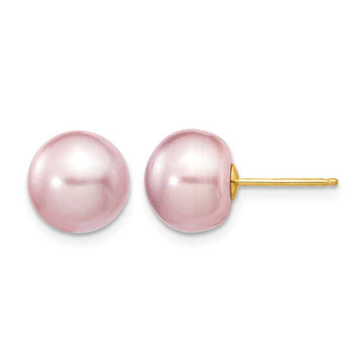 14K Yellow Gold 9-10mm Purple Button Freshwater Pearl Stud Earrings