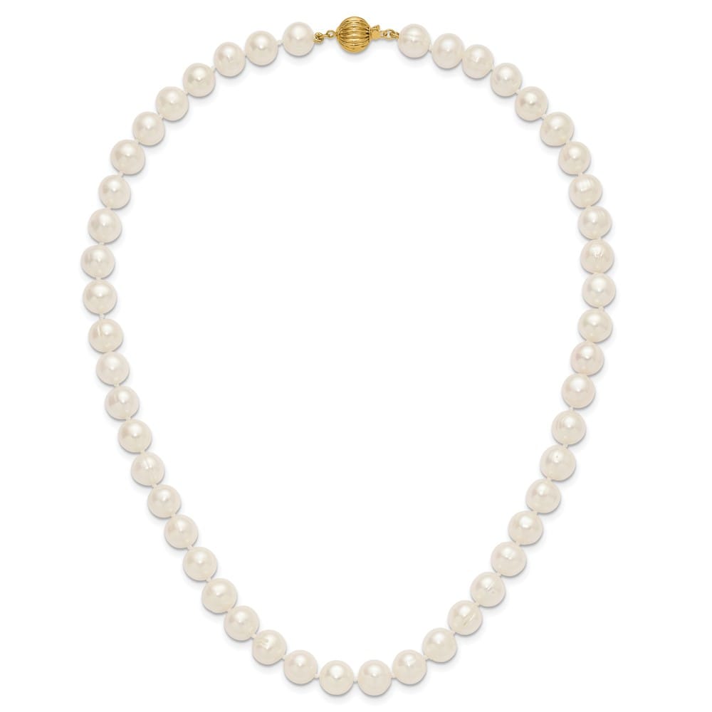 14K Yellow Gold 9-10mm Round White Cultured Pearl 18 inch Necklace