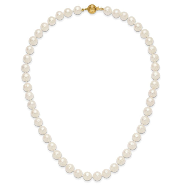 14K Yellow Gold 9-10mm Round White Cultured Pearl 18 inch Necklace