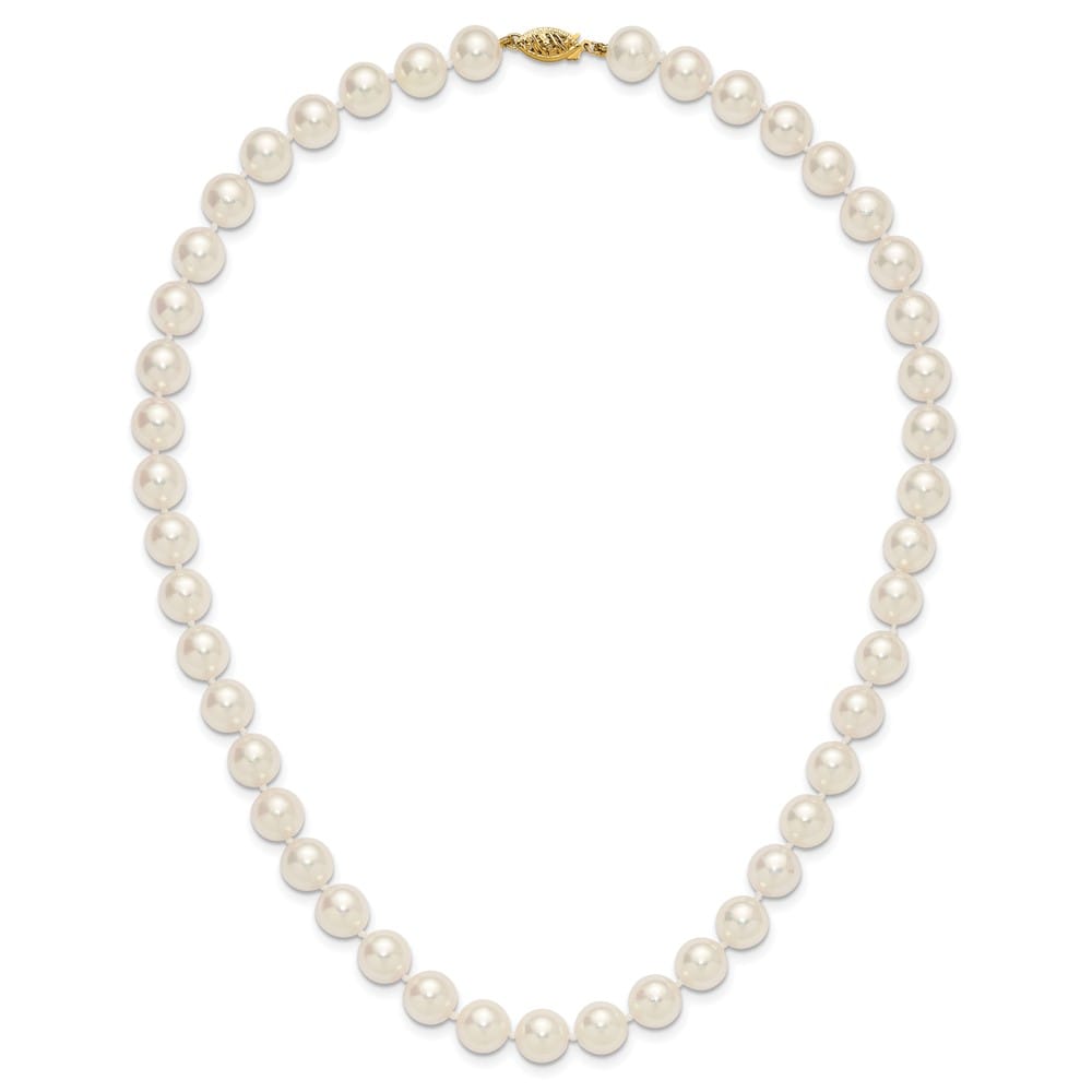 14K Yellow Gold 9-10mm White Akoya Cultured Pearl 19 inch Necklace