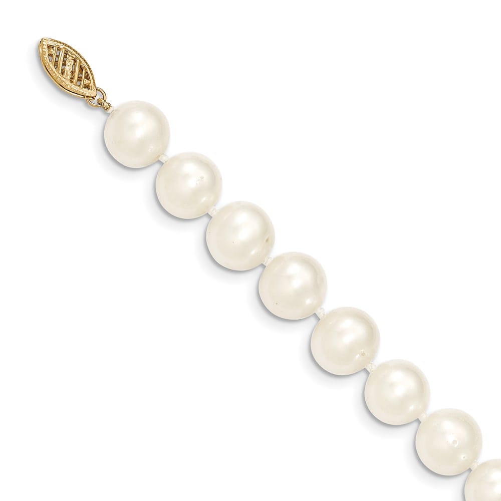 14K Yellow Gold 9-10mm White Round Cultured Pearl 20 inch Necklace