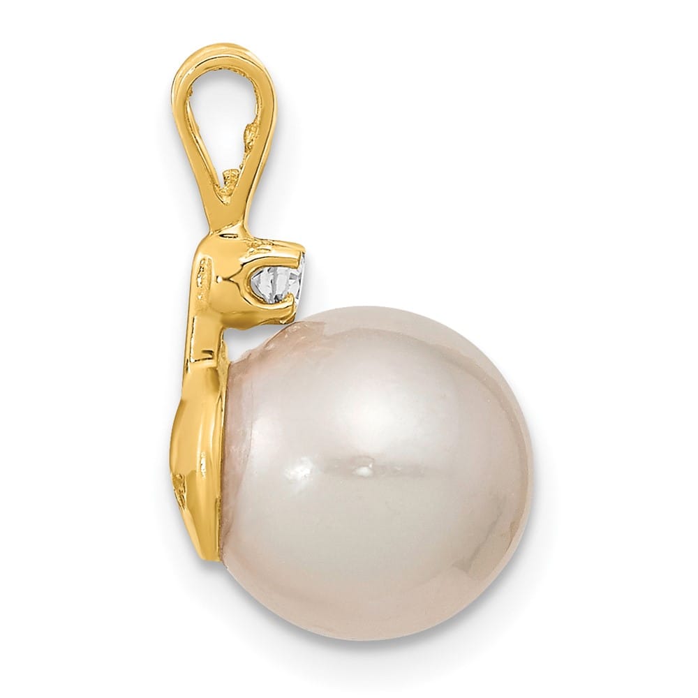 14K Yellow Gold 9-10mm White South Sea Pearl and Diamond Pendant