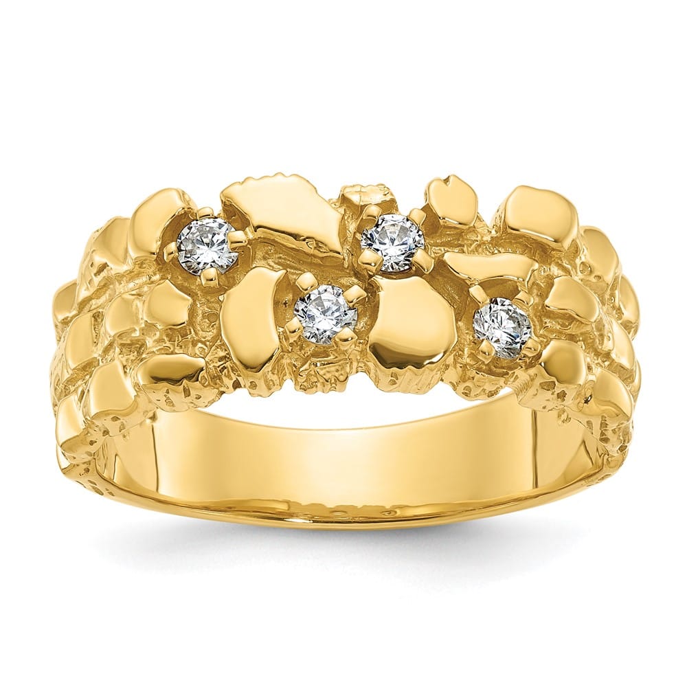 14k Yellow Gold 9.35 g 1/3 Carat Diamond Nugget Men's Ring