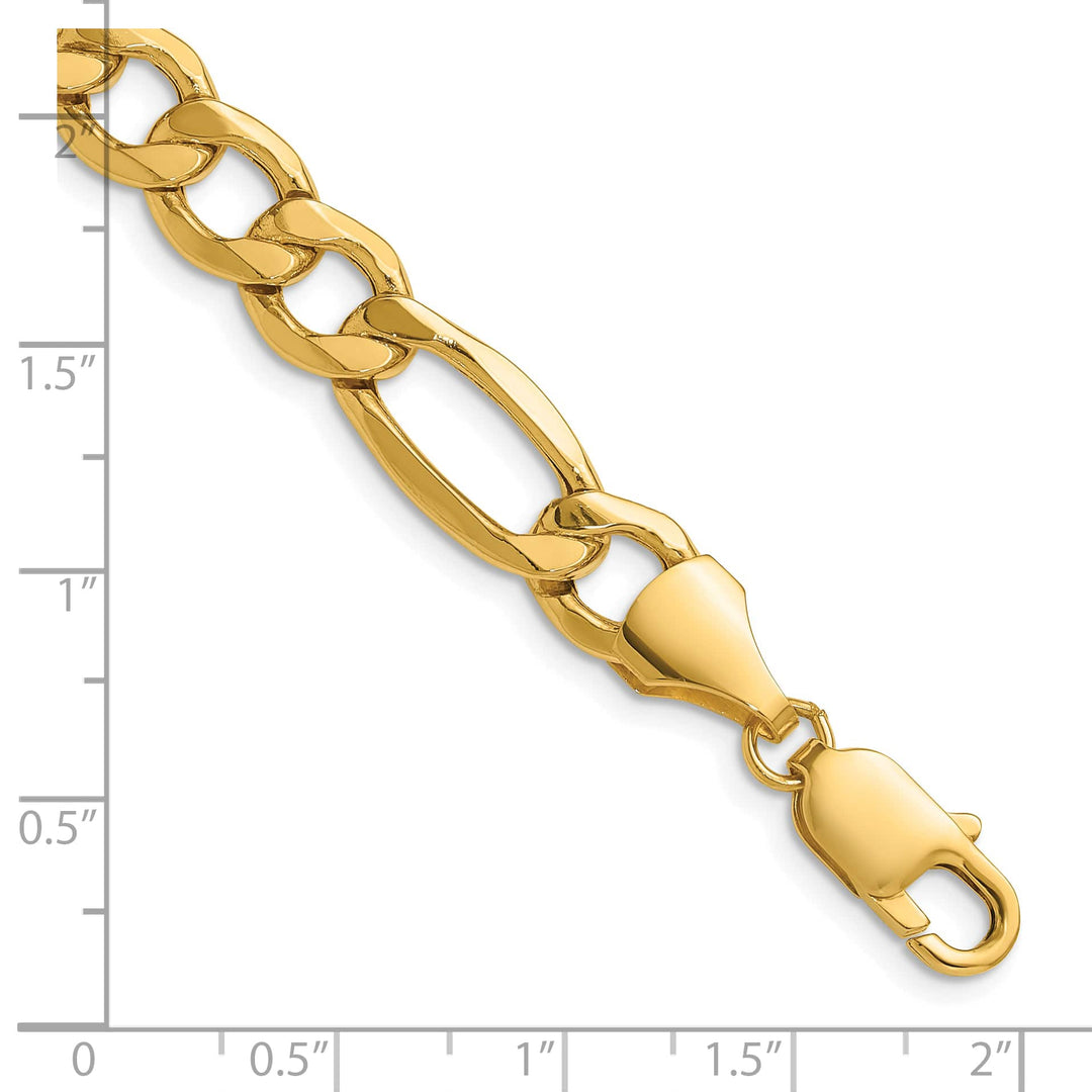 14K Yellow Gold 9.4mm Semi-Solid Figaro Bracelet
