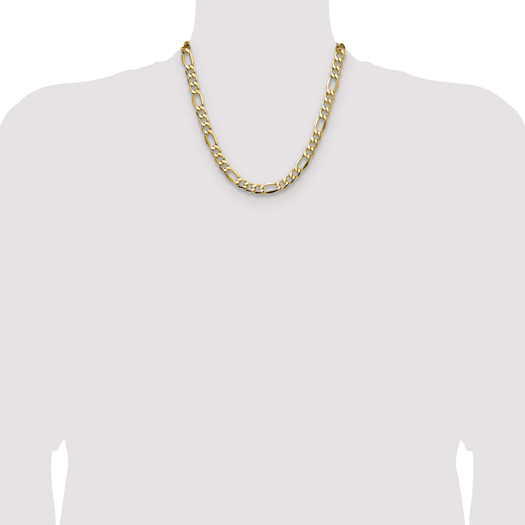 14K Yellow Gold 9.4mm Semi-Solid Figaro Chain