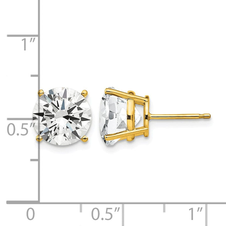 14K Yellow Gold 9mm Round Cubic Zirconia Post Earrings, view 4 of 4