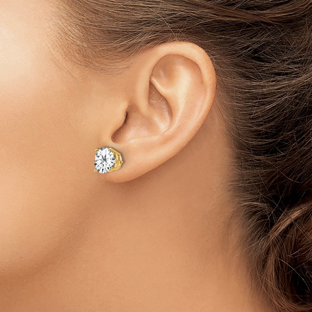14K Yellow Gold 9mm Round Cubic Zirconia Post Earrings, view 3 of 4