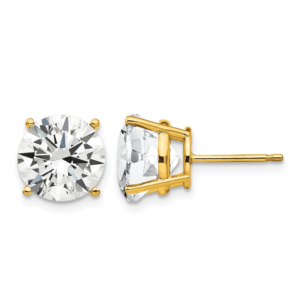 14K Yellow Gold 9mm Round Cubic Zirconia Post Earrings, view 1 of 4