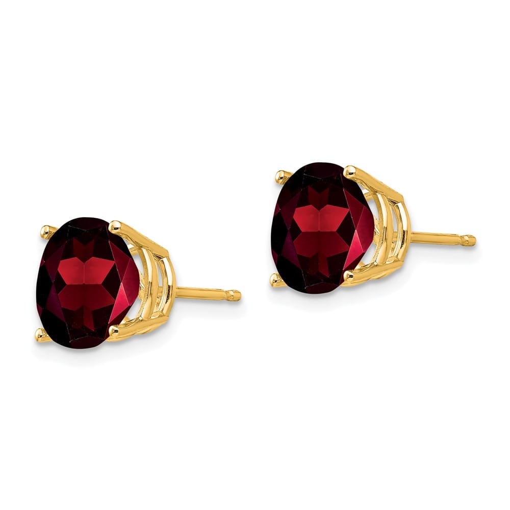 14K Yellow Gold 9mm Round Garnet Post Earrings, view 2 of 4