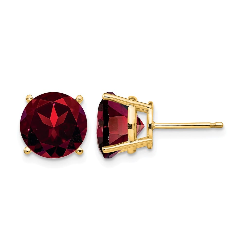 14K Yellow Gold 9mm Round Garnet Post Earrings, view 1 of 4