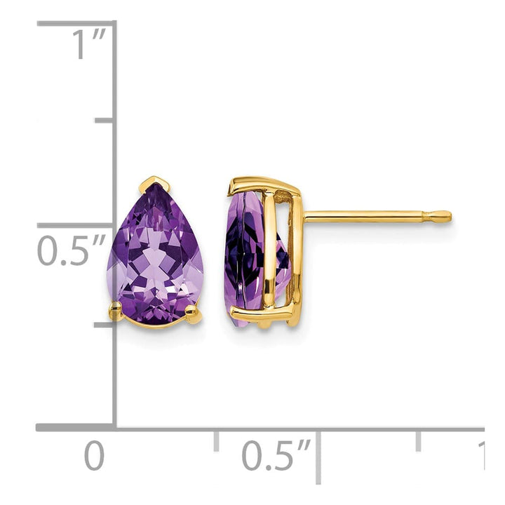 14K Yellow Gold 9x6mm Pear Amethyst Post Earrings, view 4 of 4