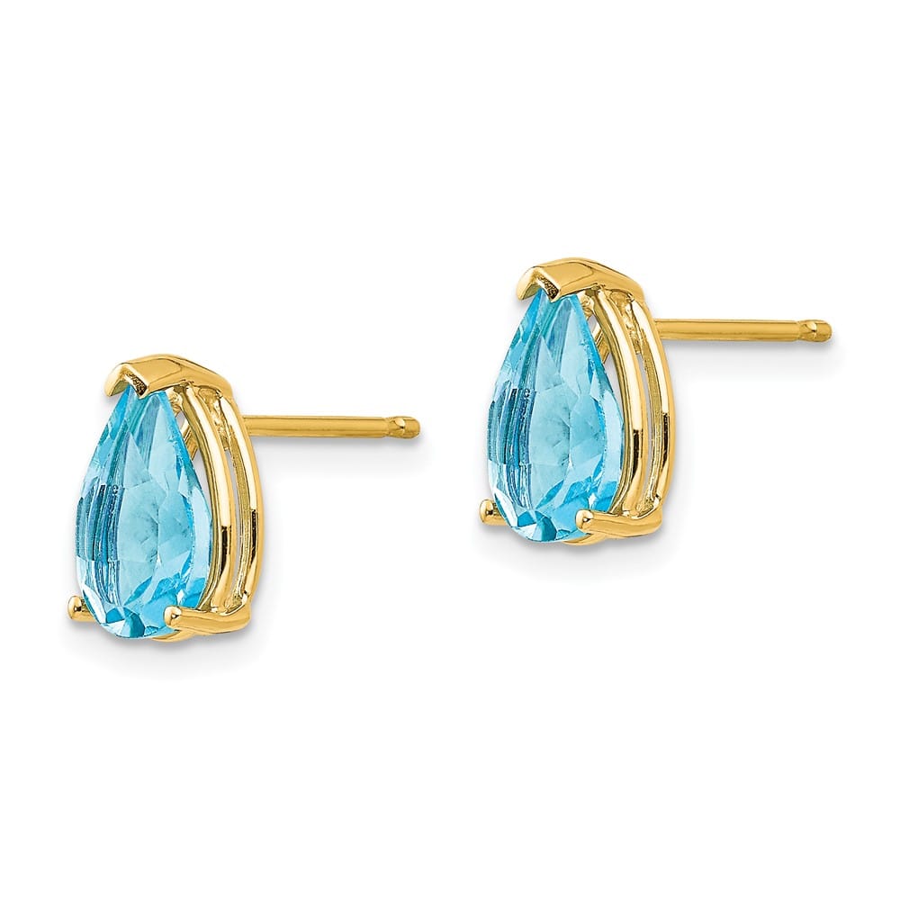 14K Yellow Gold 9x6mm Pear Blue Topaz Post Earrings, view 2 of 4