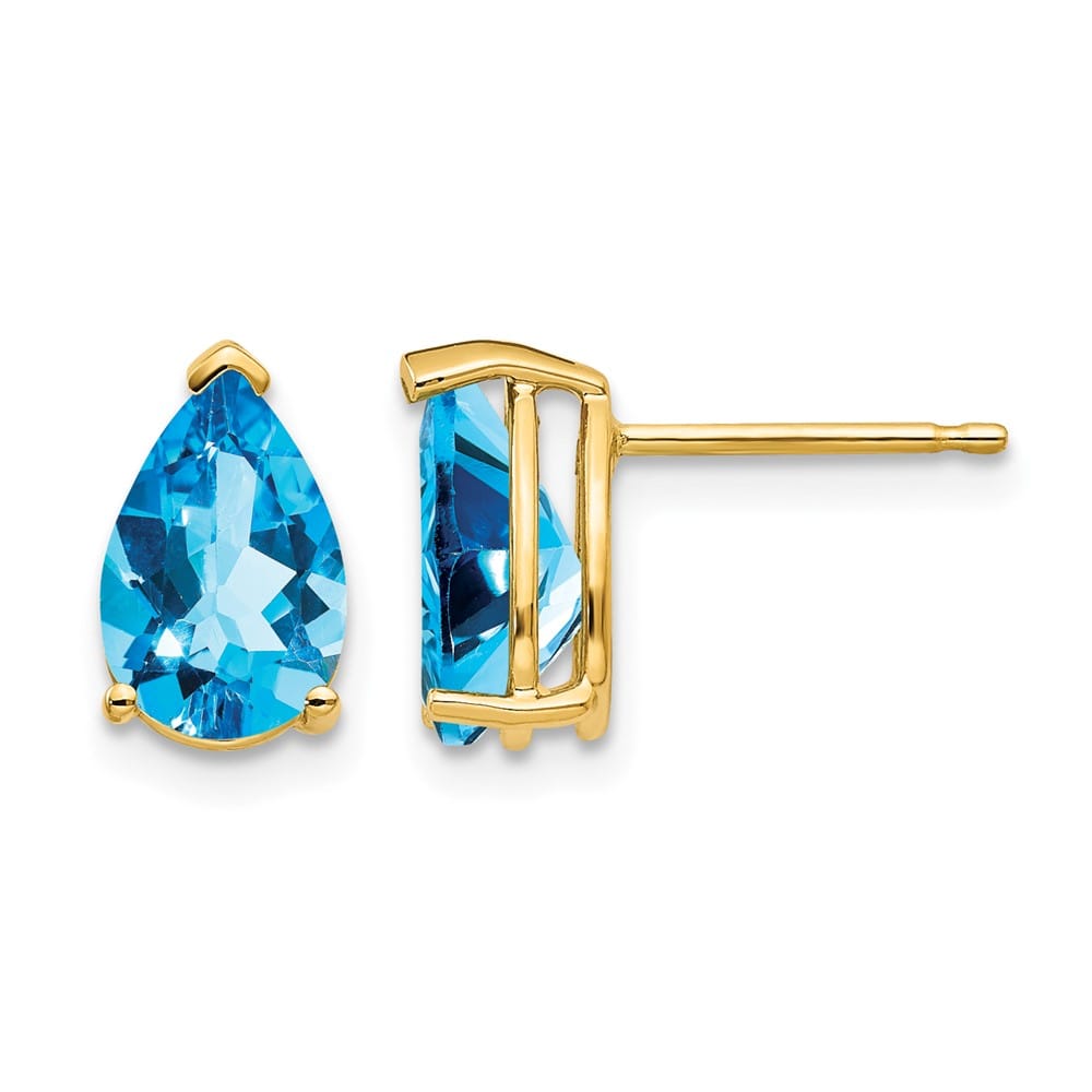 14K Yellow Gold 9x6mm Pear Blue Topaz Post Earrings, view 1 of 4