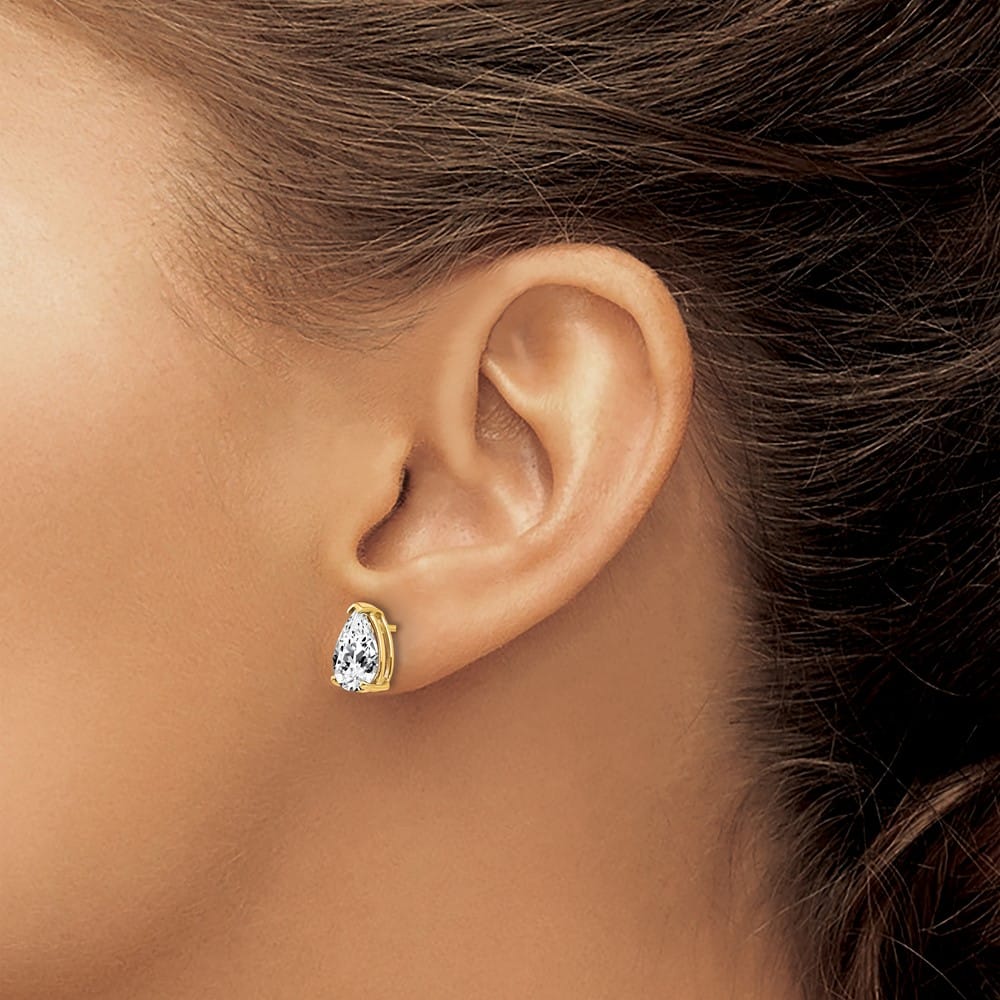 14K Yellow Gold 9x6mm Pear Cubic Zirconia Post Earrings, view 3 of 4