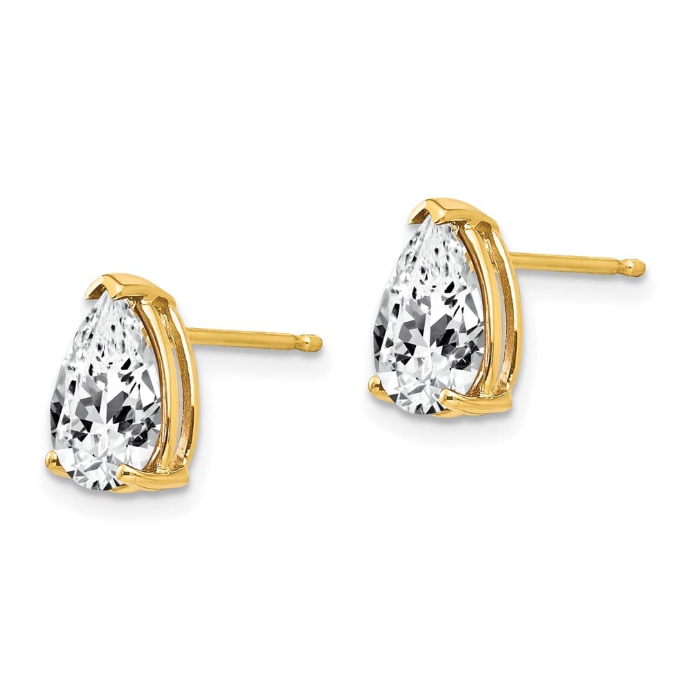 14K Yellow Gold 9x6mm Pear Cubic Zirconia Post Earrings, view 2 of 4