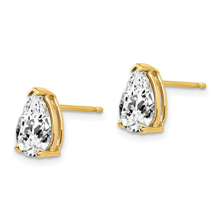 14K Yellow Gold 9x6mm Pear Cubic Zirconia Post Earrings, view 2 of 4