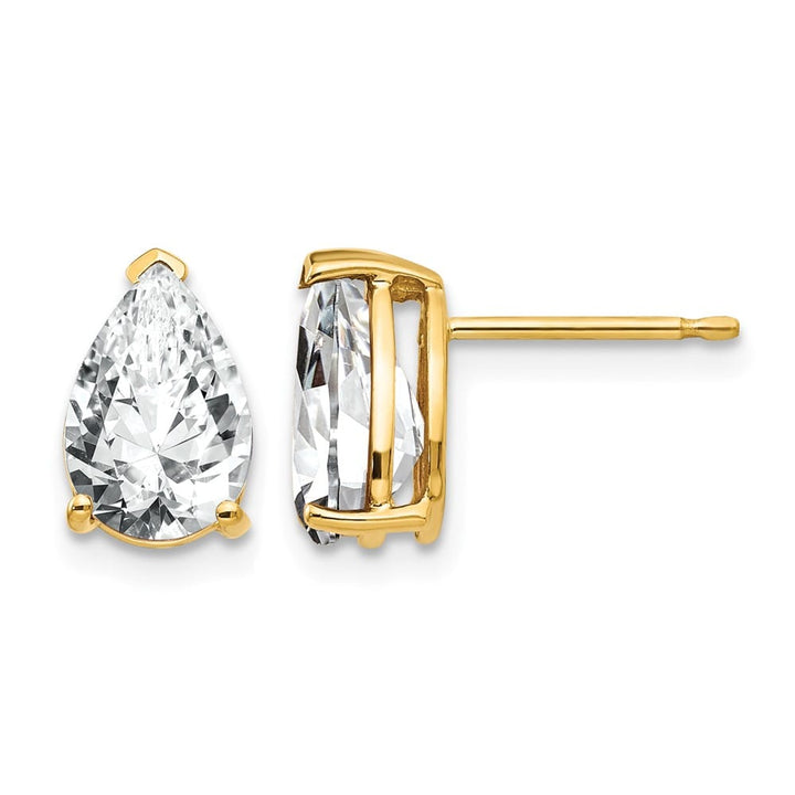 14K Yellow Gold 9x6mm Pear Cubic Zirconia Post Earrings, view 1 of 4