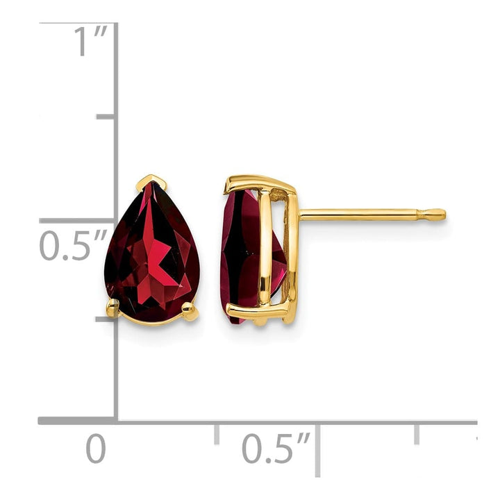 14K Yellow Gold 9x6mm Pear Garnet Post Earrings, view 4 of 4