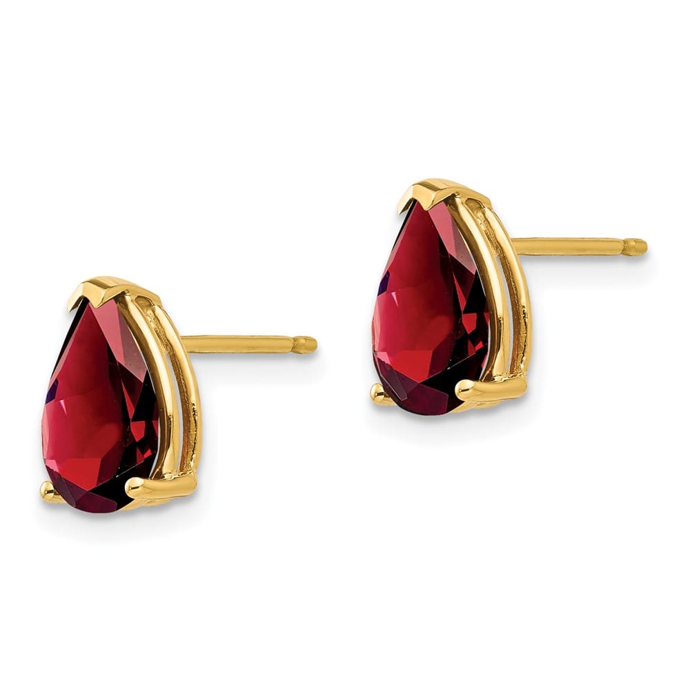 14K Yellow Gold 9x6mm Pear Garnet Post Earrings, view 2 of 4