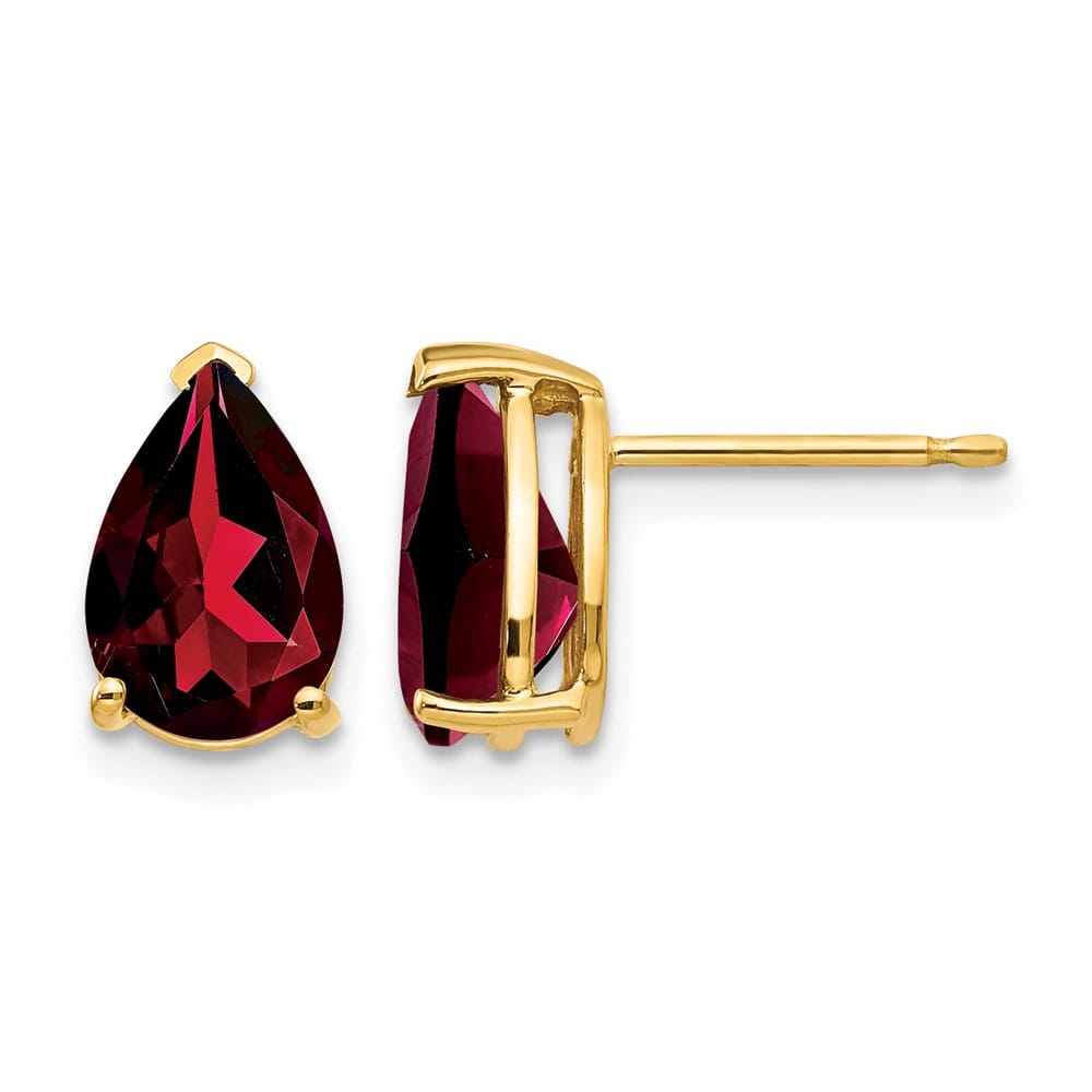 14K Yellow Gold 9x6mm Pear Garnet Post Earrings, view 1 of 4