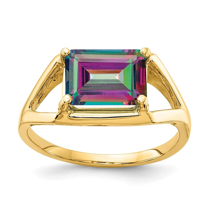 14k Yellow Gold 9x7 mm Emerald-cut Mystic Fire Topaz East-West Ring