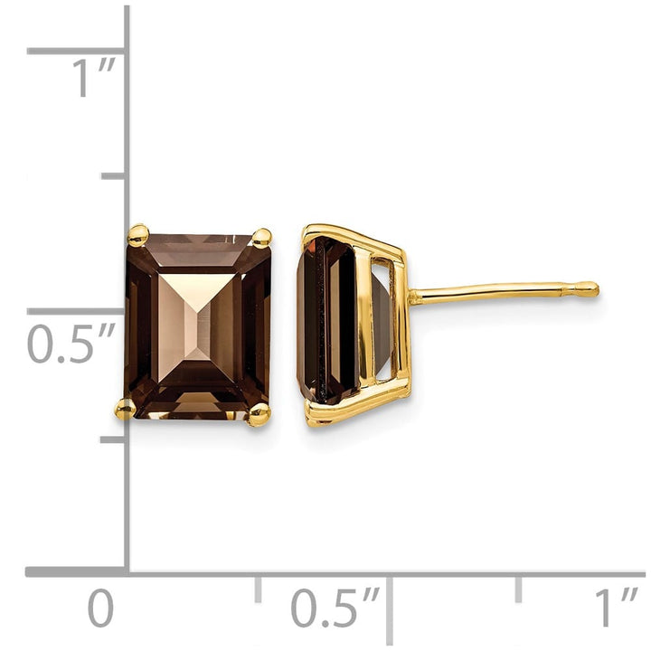 14K Yellow Gold 9x7mm Emerald-cut Smoky Quartz Post Earrings, view 4 of 4