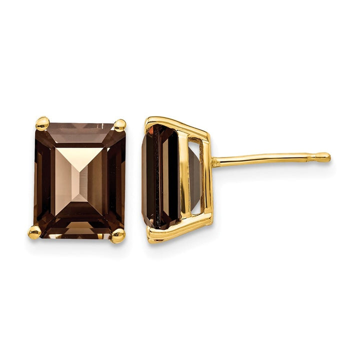 14K Yellow Gold 9x7mm Emerald-cut Smoky Quartz Post Earrings, view 1 of 4