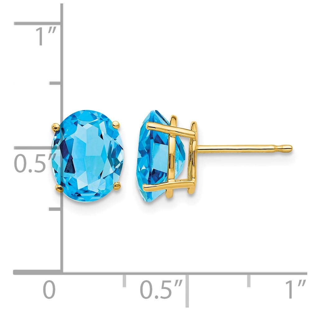 14K Yellow Gold 9x7mm Oval Blue Topaz Post Earrings, view 4 of 4