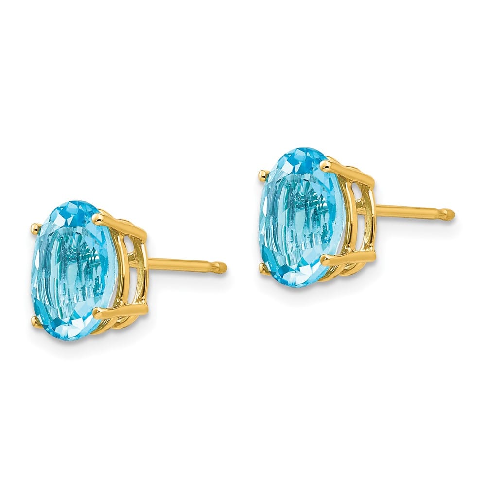 14K Yellow Gold 9x7mm Oval Blue Topaz Post Earrings, view 2 of 4