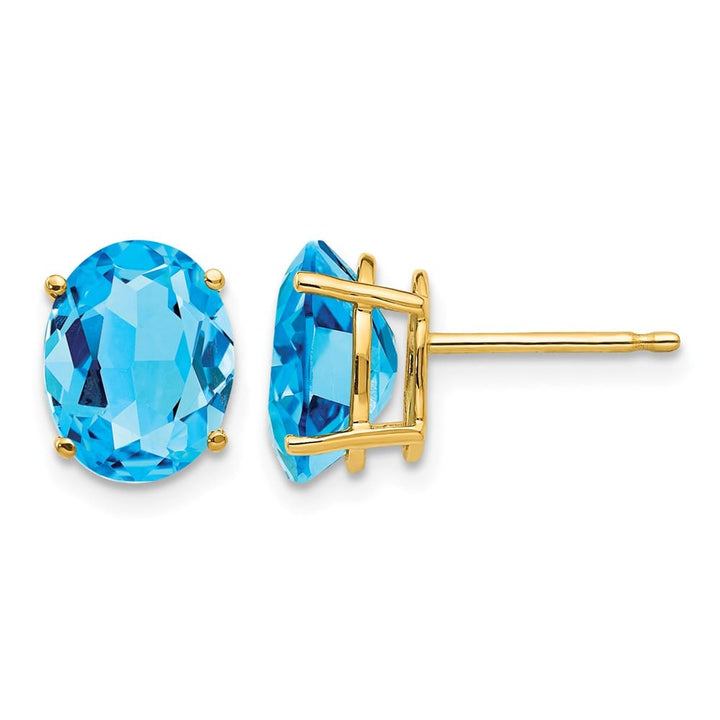 14K Yellow Gold 9x7mm Oval Blue Topaz Post Earrings, view 1 of 4