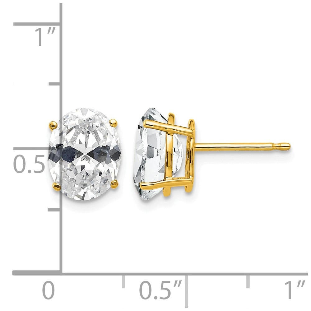 14K Yellow Gold 9x7mm Oval Cubic Zirconia Post Earrings, view 4 of 4