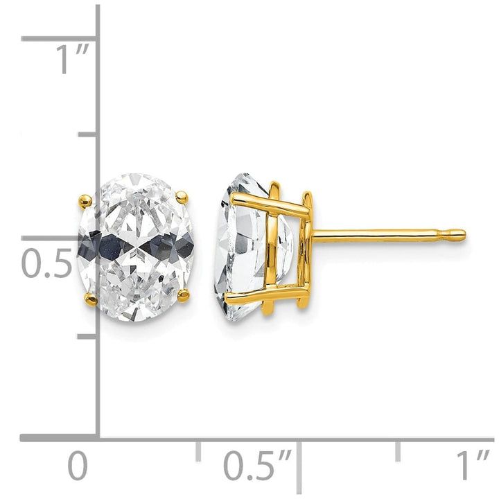 14K Yellow Gold 9x7mm Oval Cubic Zirconia Post Earrings, view 4 of 4