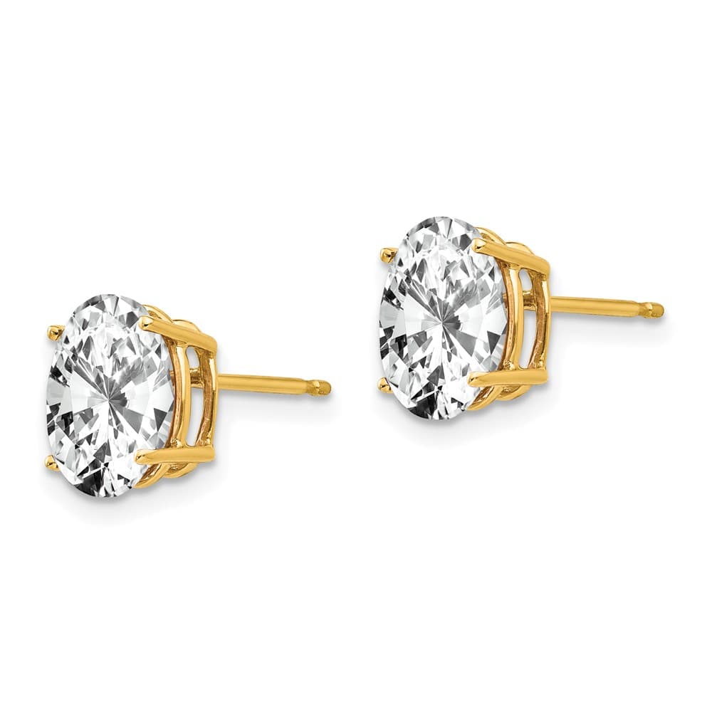 14K Yellow Gold 9x7mm Oval Cubic Zirconia Post Earrings, view 2 of 4