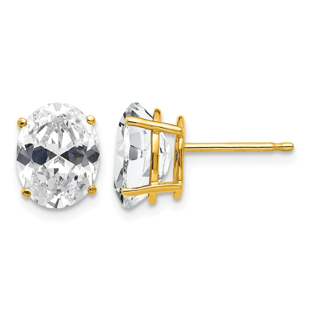 14K Yellow Gold 9x7mm Oval Cubic Zirconia Post Earrings, view 1 of 4