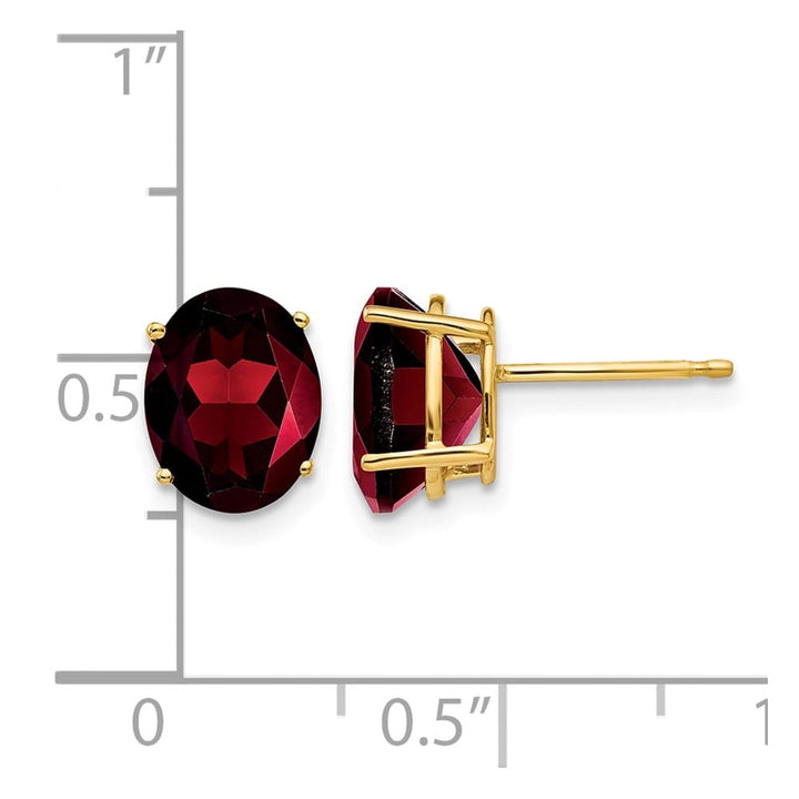 14K Yellow Gold 9x7mm Oval Garnet Post Earrings, view 4 of 4
